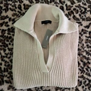 J. Crew Cream V-Neck Collared Sweater